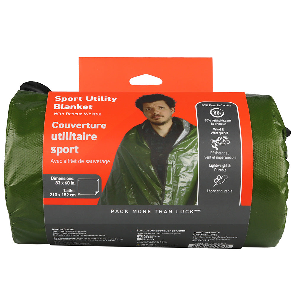 SOL Survive Outdoors Longer Sport Utility Blanket - Compact Emergency Thermal Blanket with Windproof, Waterproof & Reflective Features
