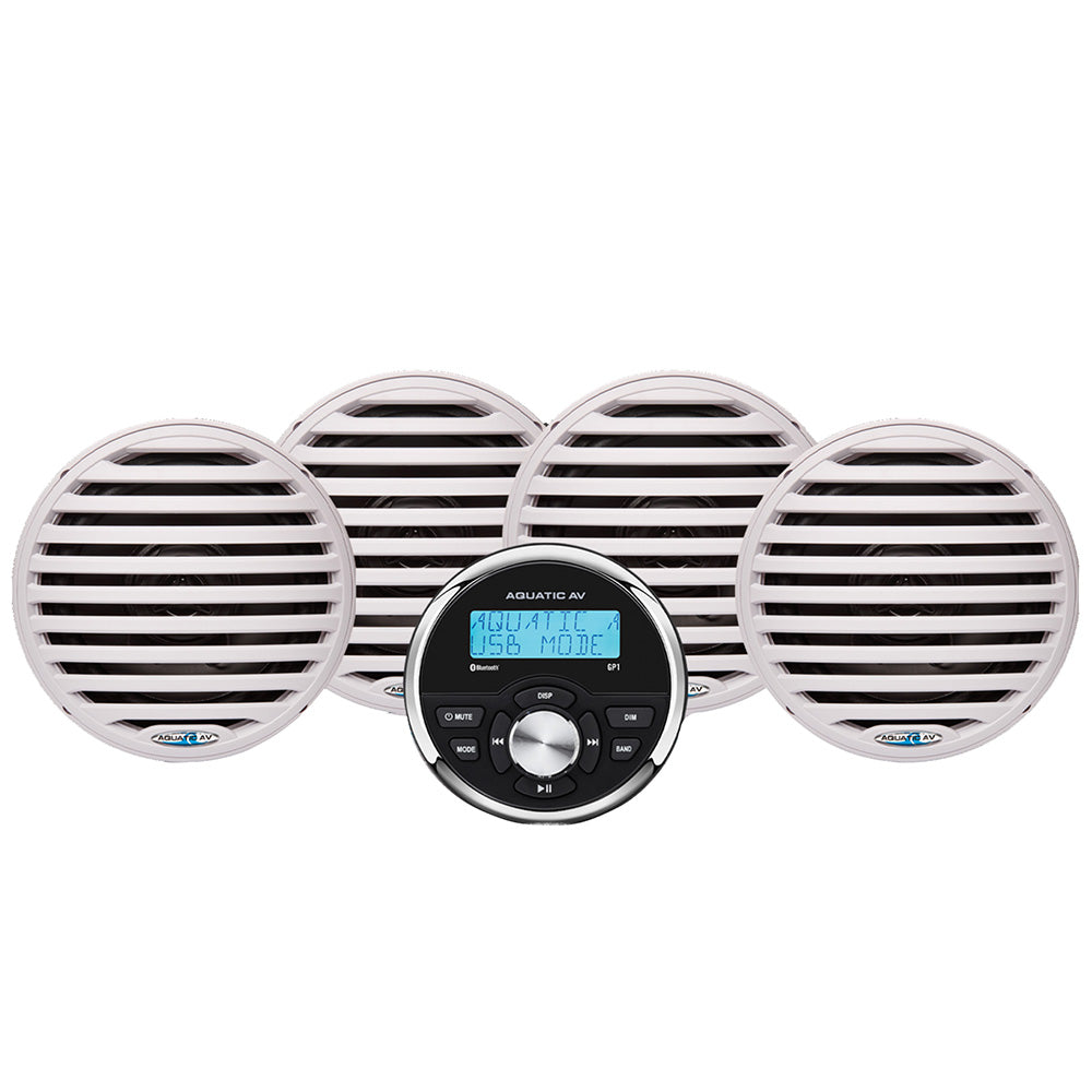 Aquatic AV EG200 Economy Gauge Stereo and 6.5-Inch Waterproof Marine Speakers Kit - White - EG200
