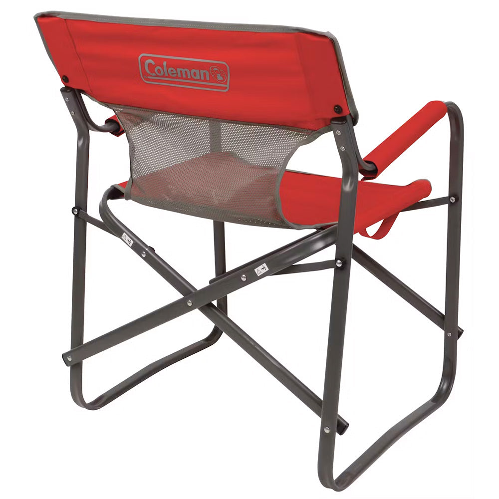 Coleman Outpost Breeze Deck Chair - Red with Steel Frame and Mesh Back for Comfort and Durability