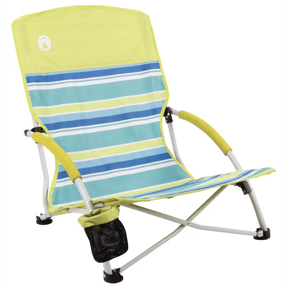 Coleman Utopia Breeze Beach Sling Chair - Yellow and Blue Portable Beach Chair with Mesh Cup Holder and Support for Up to 250 lbs