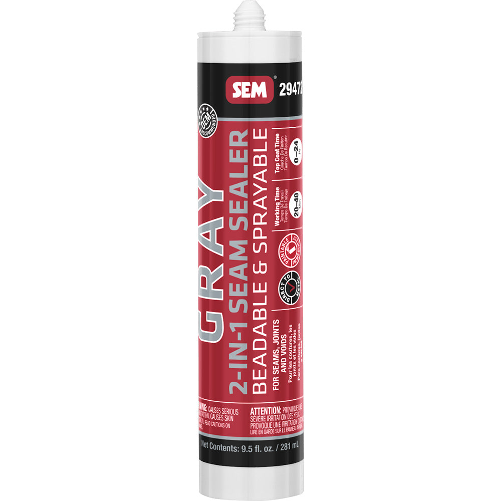 SEM 2-IN-1 Seam Sealer 9.5oz Tube - Grey for Automotive Repairs