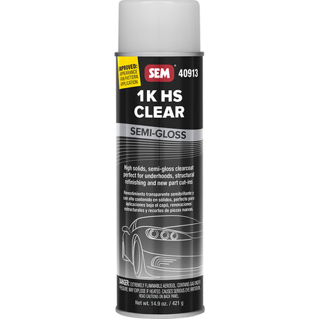 SEM 1K HS Clear Semi-Gloss Aerosol Spray Can - 20 oz - High Solids Clearcoat for Automotive Refinishing