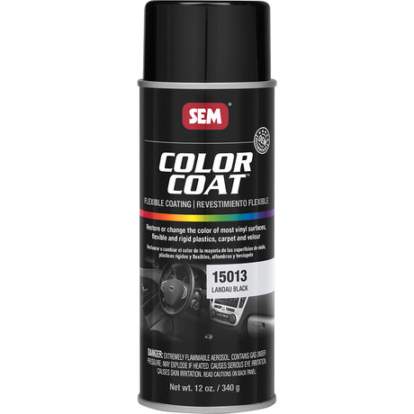 SEM Color Coat 16oz Aerosol Can - Landau Black for Vinyl and Plastic Restoration