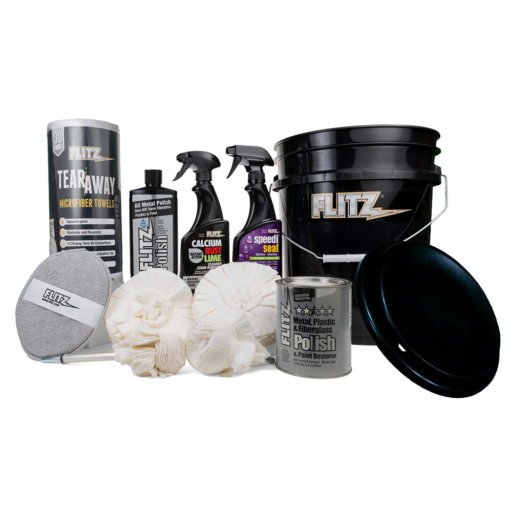 Flitz 5-Gallon Black Bucket Detailers Kit with Polishing and Cleaning Supplies - C-209BB