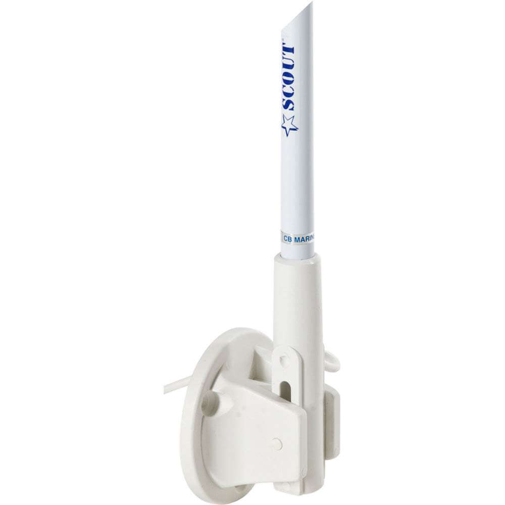 Scout 5' white VHF antenna with 3dB gain, lift and lay mount, and 5m RG-58 cable