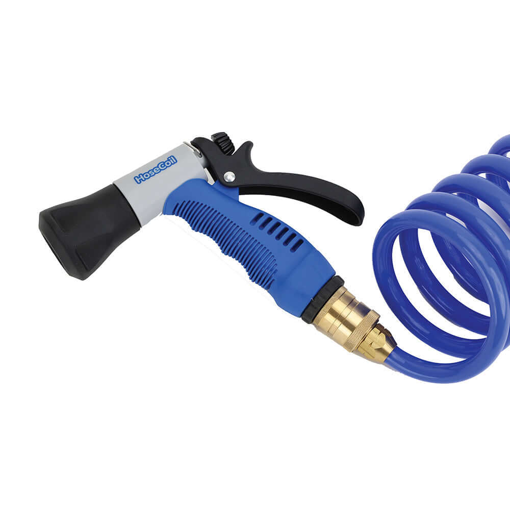 HoseCoil Boat Bumper Nozzle Kit with rubber tip, adjustable spray, brass swivel, and comfort grip