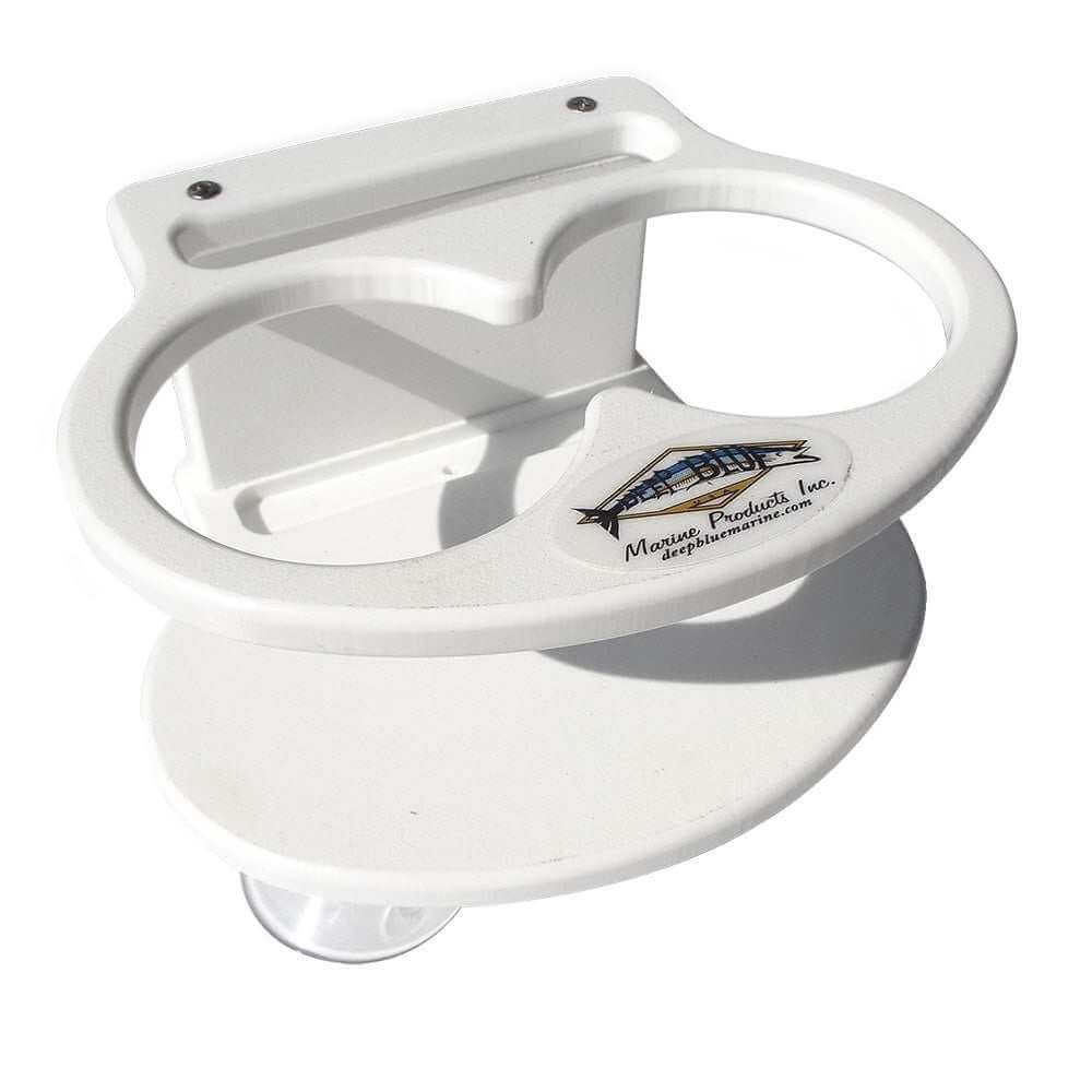 Deep Blue Marine white double slim can drink holder and cell phone holder made from marine-grade polymer with suction cup mounting