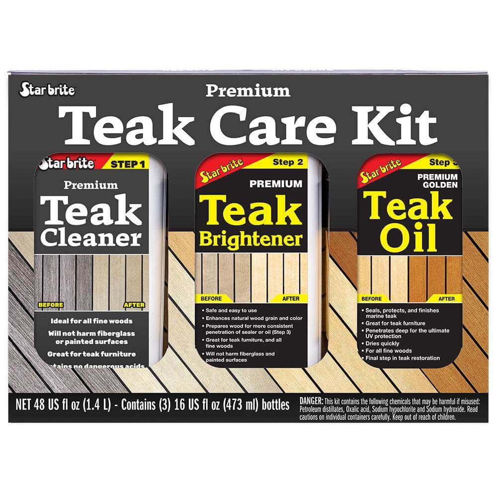 Star brite Premium Teak Care Kit 16 oz for restoring and protecting teak wood surfaces