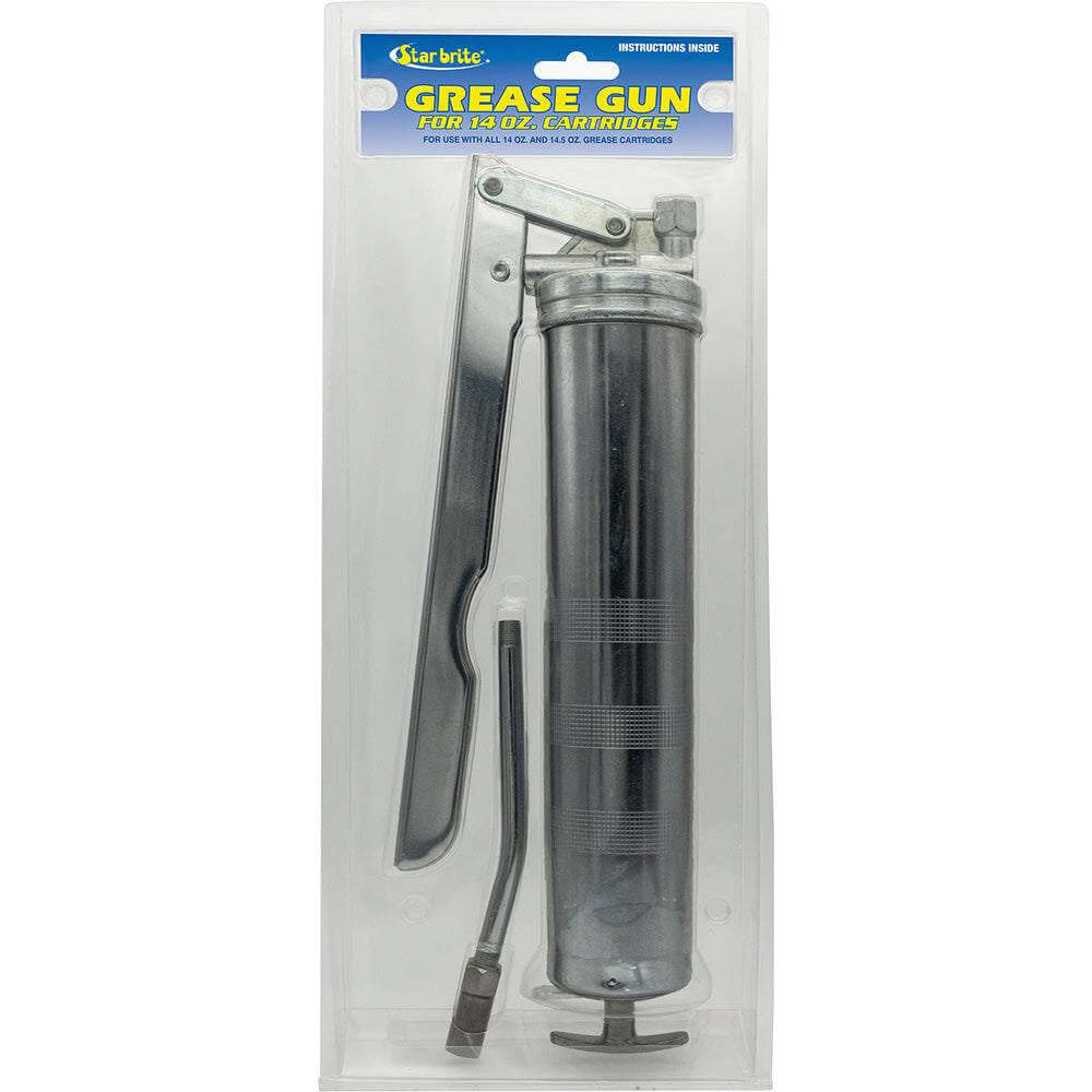 Star brite heavy-duty lever grease gun for 14 oz cartridge with durable steel barrel and corrosion-resistant finish