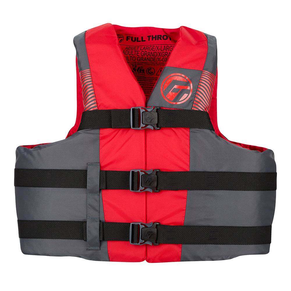 Full Throttle Adult Nylon Life Jacket 4X/7X red and black with adjustable belts and chest strap