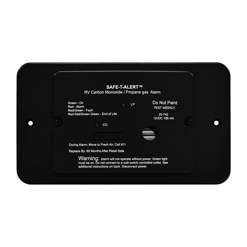 Safe-T-Alert 25 Series Flush Mount Dual Carbon Monoxide/Propane Alarm w/Trim Ring - Black - 12V Hard Wire - 25-742-TR-BL