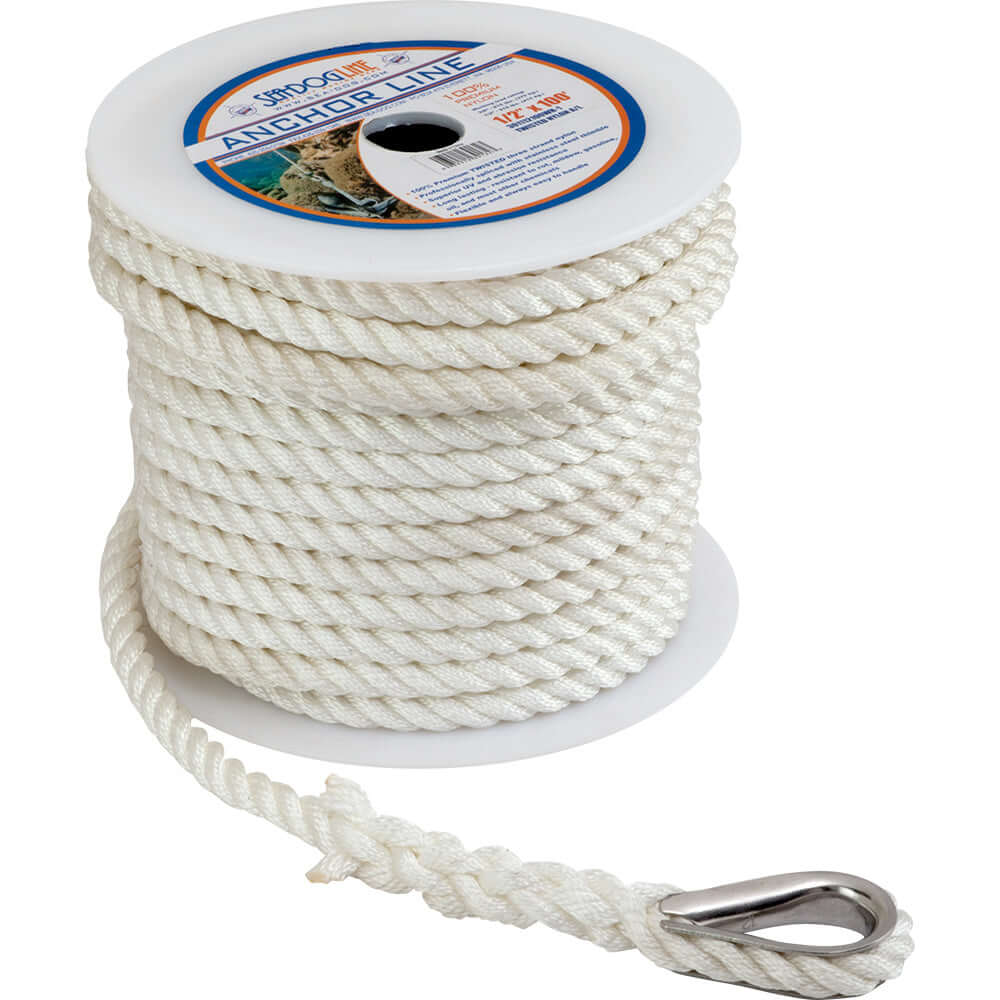 Sea-Dog Twisted Anchor Line 3/8" x 60' - White - 301110060WH-1