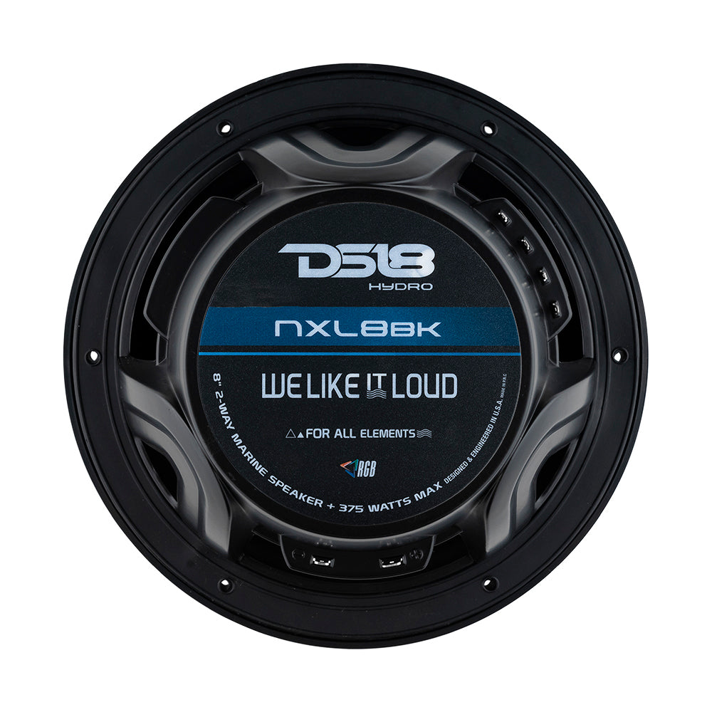 DS18 HYDRO 8" 2-Way Marine Speakers w/RGB LED Lights 375W - Matte Black - NXL-8BK