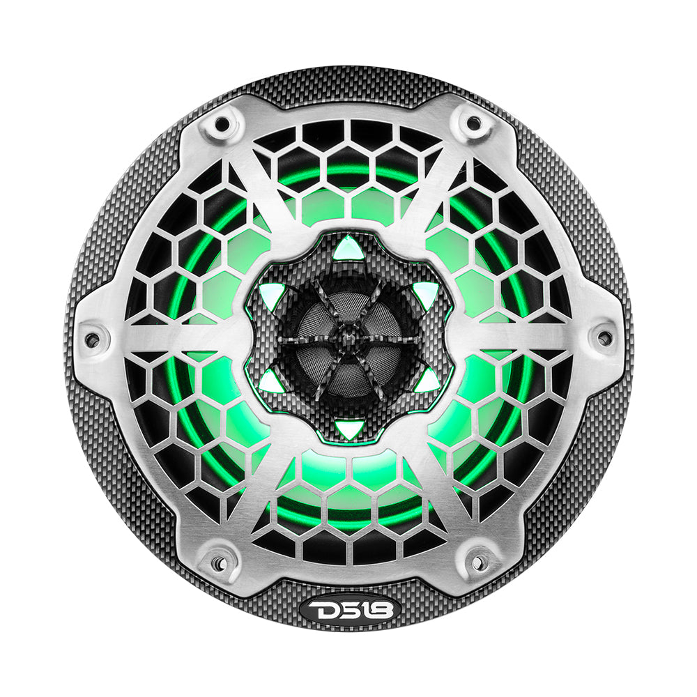 DS18 HYDRO 6.5" 2-Way Marine Speakers w/RGB LED Lights 300W - Black Carbon Fiber - CF-65
