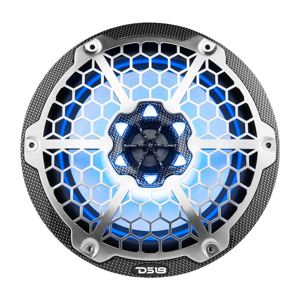 DS18 HYDRO 8" 2-Way Marine Speakers w/RGB LED Lights - 125W RMS, 4-Ohm - Black Carbon Fiber - CF-8M