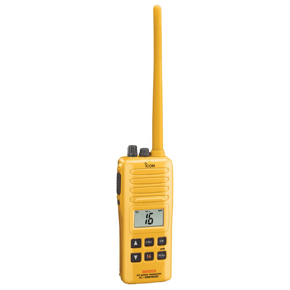 Icom GM1600SC 71 yellow GMDSS VHF radio with display and long antenna handheld marine communication device