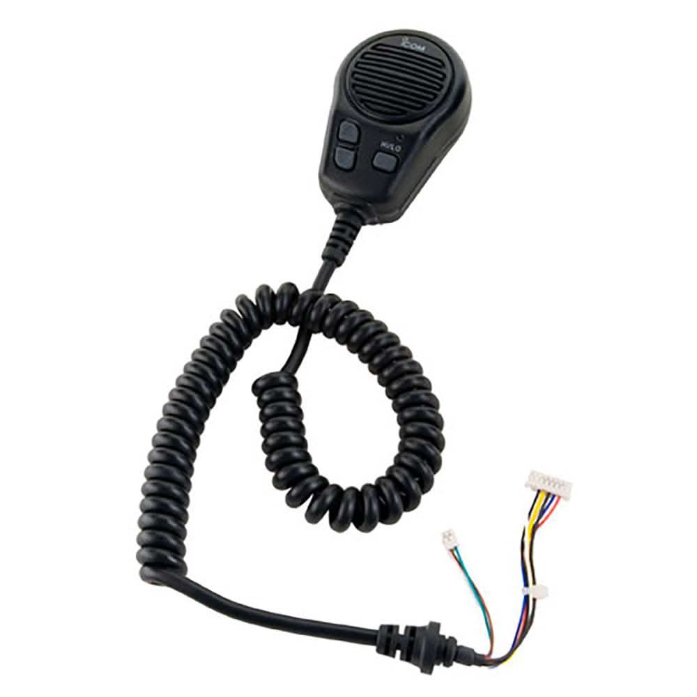 Icom HM126B black front mic with coiled cable and three buttons for M504 radio