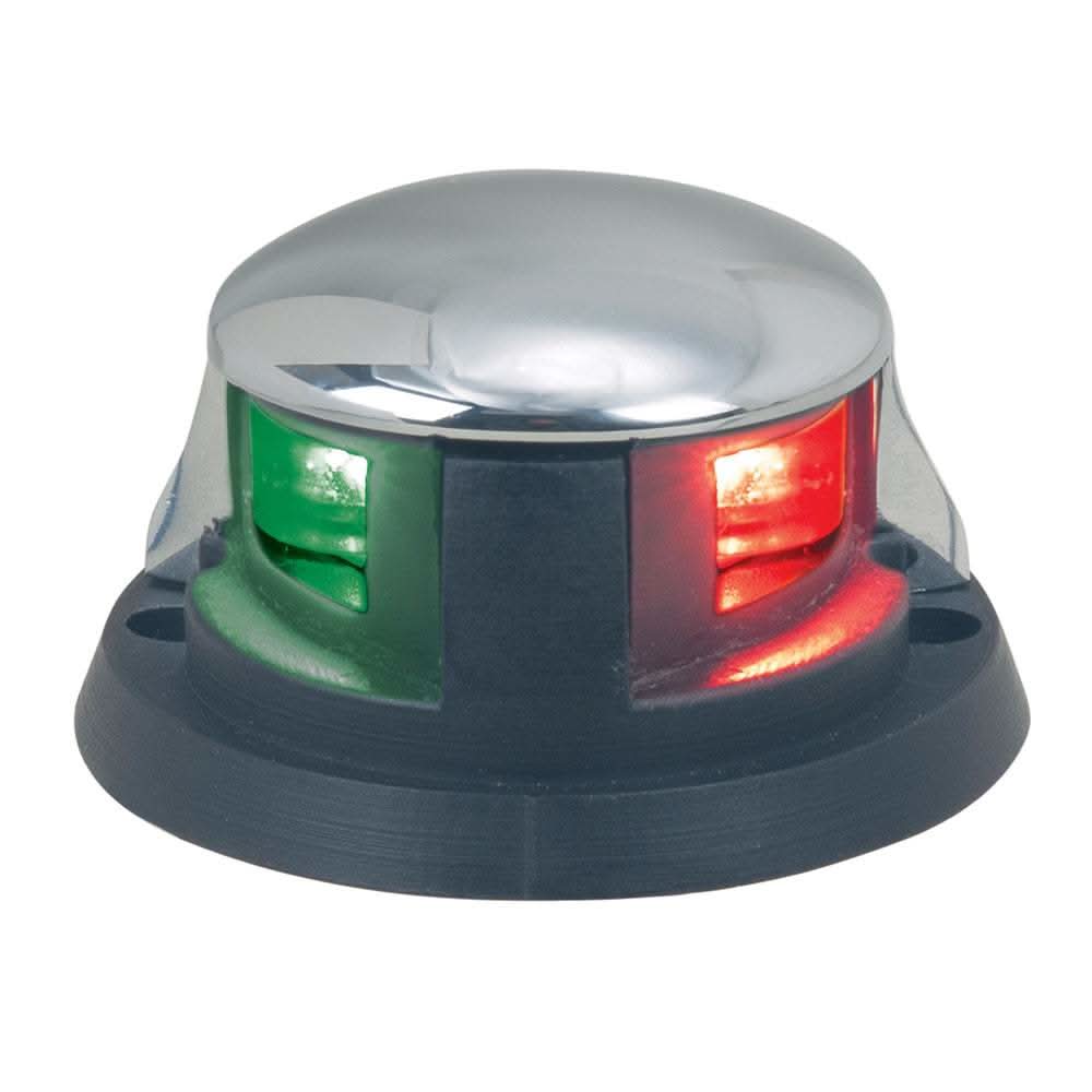 Perko Bi-Color LED horizontal mount navigation light with chrome-plated zinc housing and red-green LED bow illumination