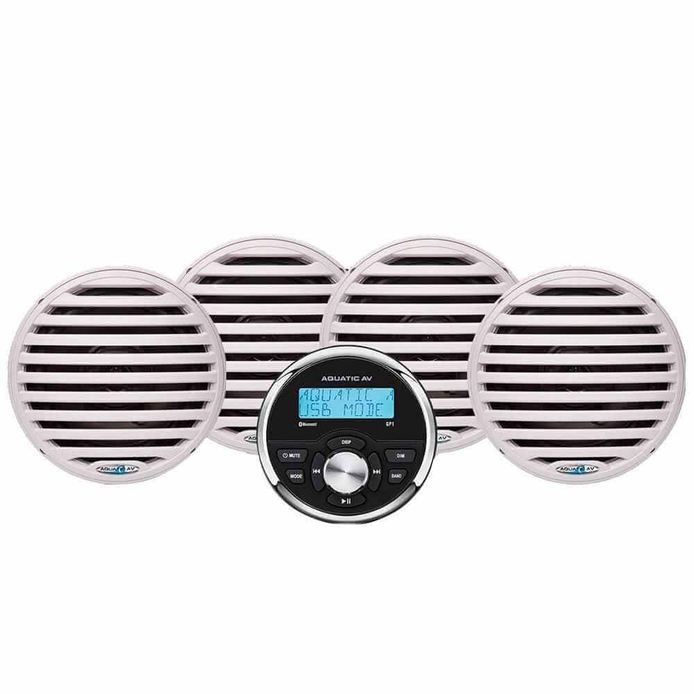 Aquatic AV EG200 white marine gauge stereo with waterproof 6.5-inch speakers kit