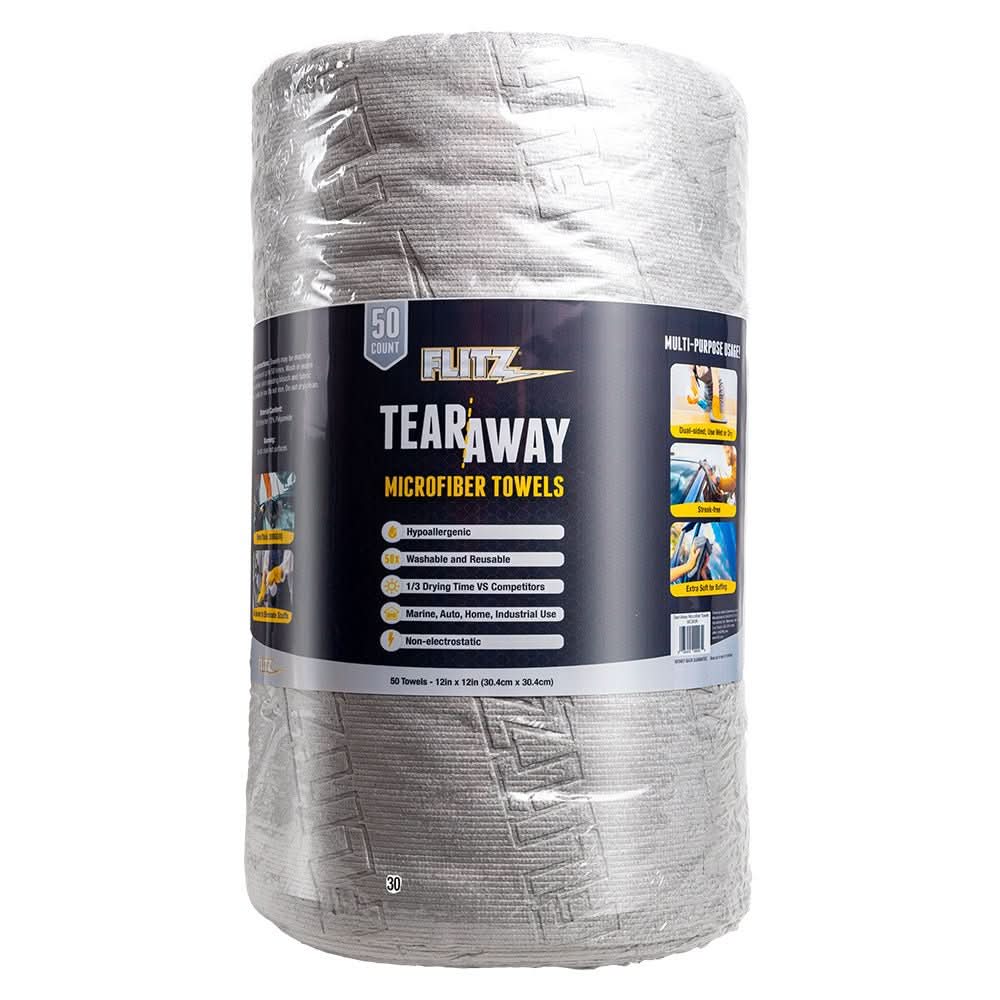 Flitz 12"x12" Tear - Away Microfiber Towels - 50 - Count - Grey - MC300R - Anchor Express