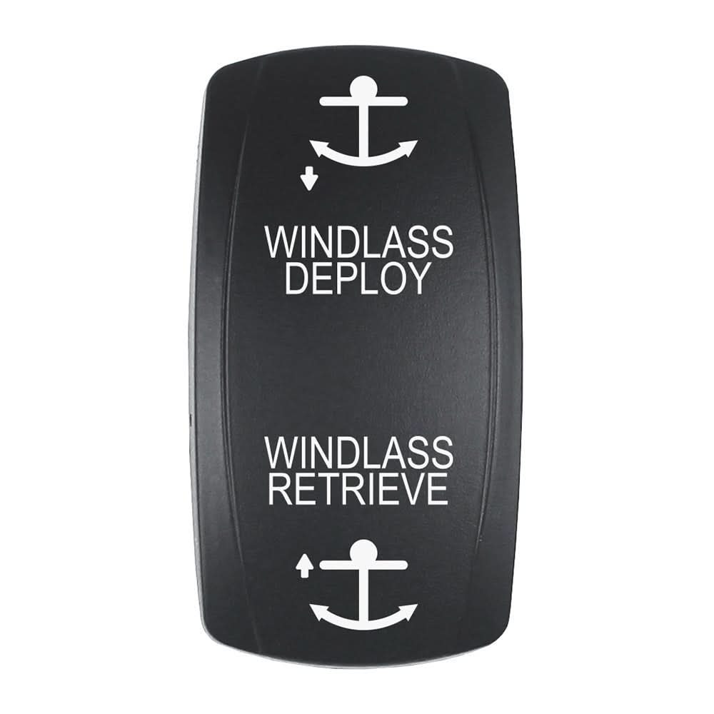 Pacer Actuator - 'WINDLASS DPLY/RTRV' f/V Series Contura Switches - Black - Laser Etched (Top/Bottom Light) - Anchor Express