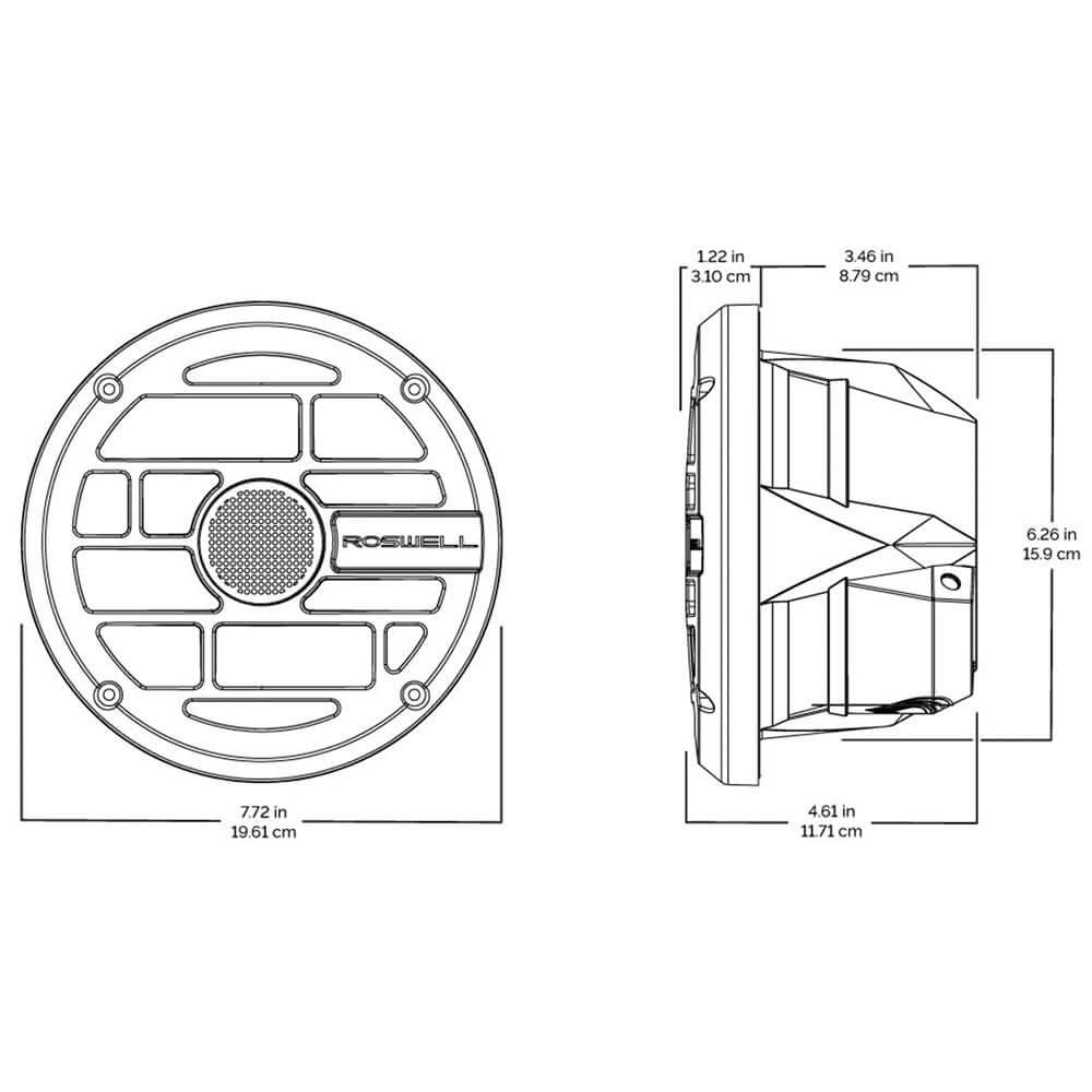 Roswell R Series 7.7” Marine Speakers - Anthracite Grille - 80W RMS & 160W Peak Power - Anchor Express