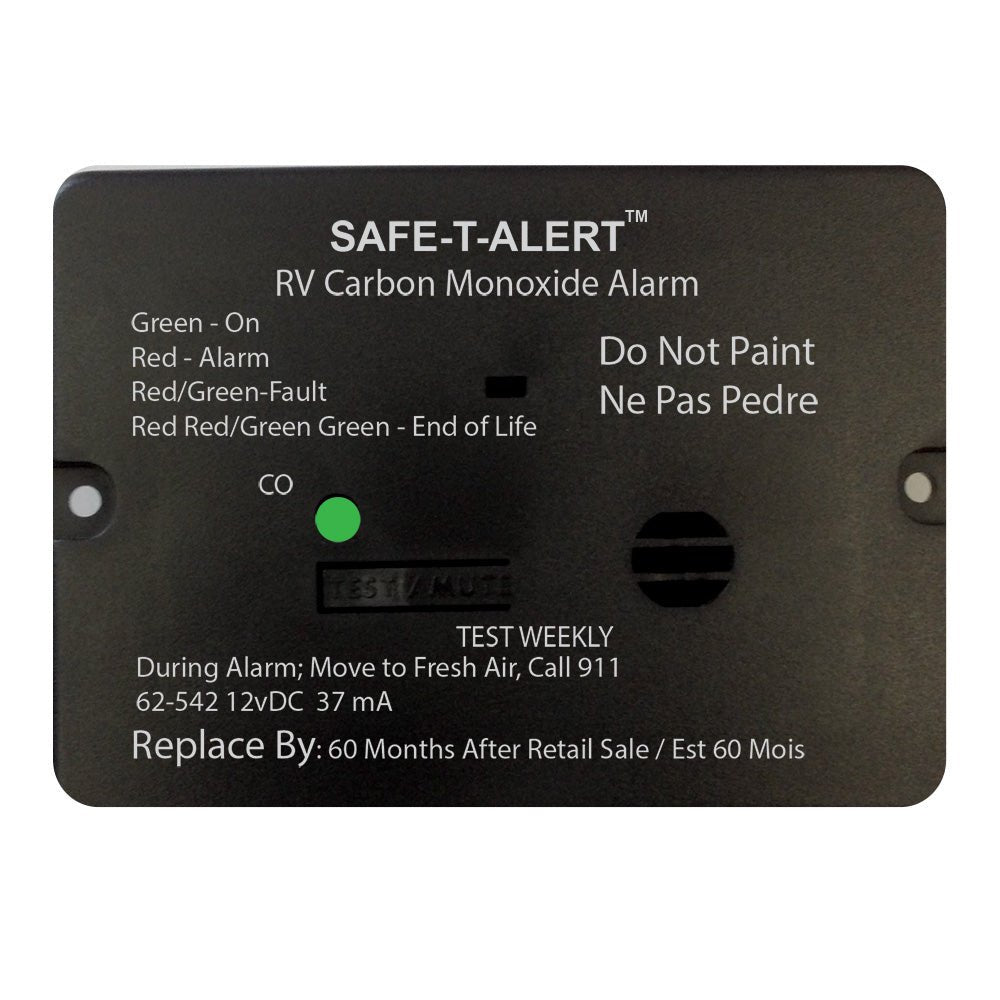 Safe - T - Alert 62 Series Carbon Monoxide Alarm - 12V - RV Flush Mount - Black - 62 - 542 - BL - Anchor Express