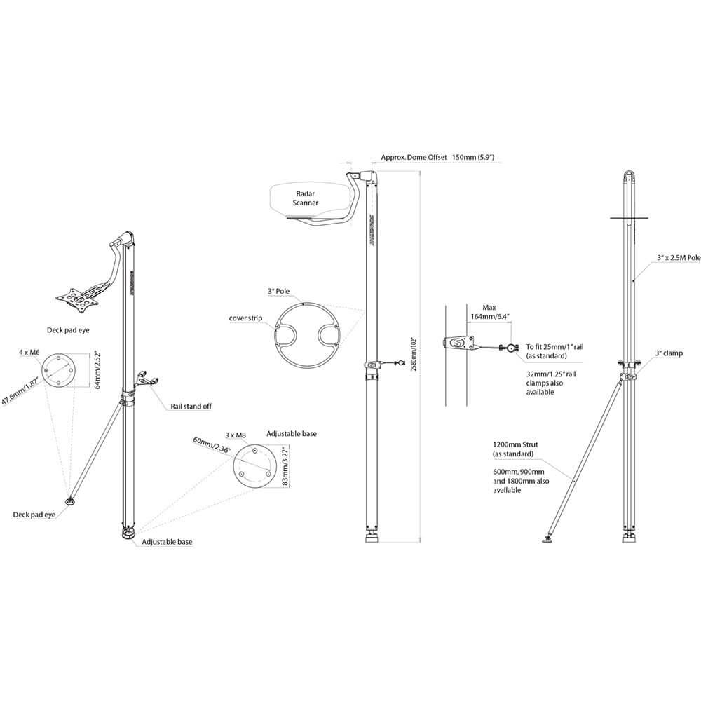 Scanstrut LMP - 2 Self Leveling Pole Radar Mount - Furuno & Sitex 2kW & 4kW Domes - LMP - 2 - Anchor Express