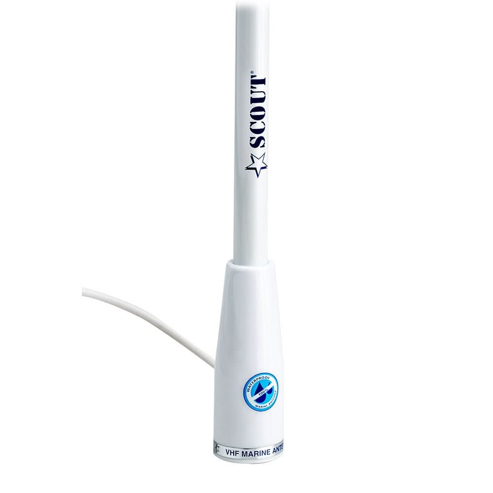 Scout 5' White VHF Antenna with 3dB Gain and 5M RG - 58 Coax - Waterproof Marine Communication Antenna - PF AN NVHF00002T - Anchor Express