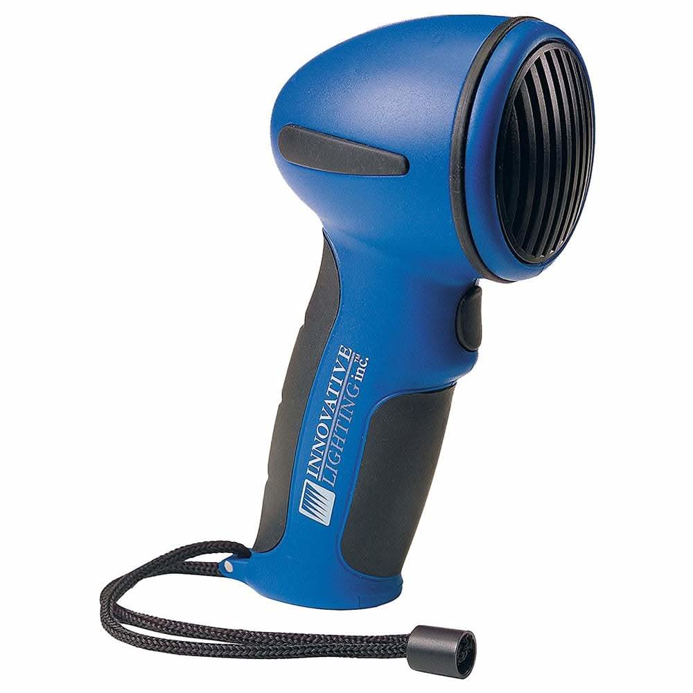 Innovative Lighting blue handheld electric horn with shock resistant, weatherproof design and US Coast Guard compliance