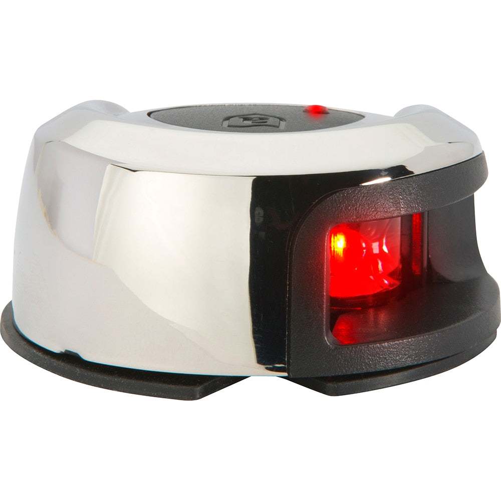Stainless steel LightArmor Deck Mount navigation light with red port lens, 2NM visibility, and LED technology