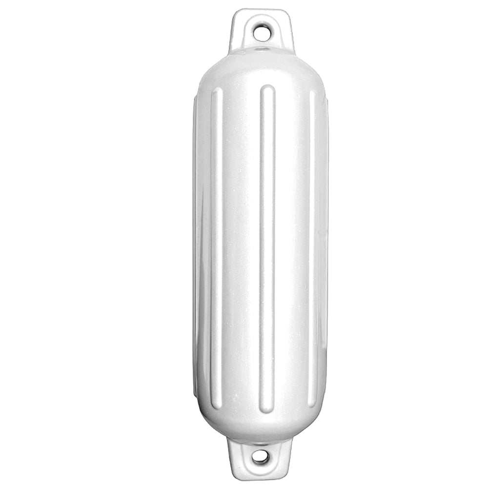 Taylor Made Storm Gard 5.5 x 20 inch white inflatable vinyl boat fender with reinforced eyelets and lifetime warranty
