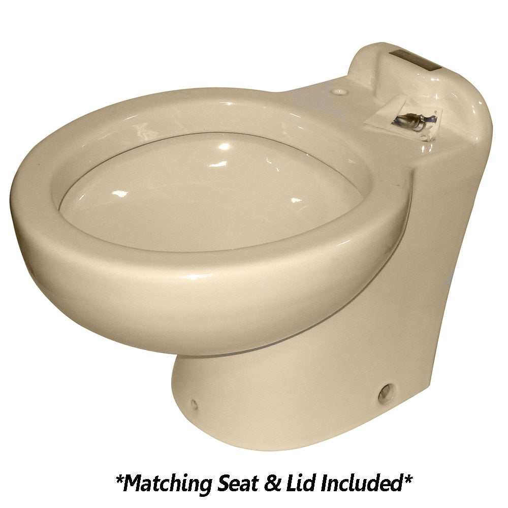 Raritan Marine Elegance Tall Angle Back almond freshwater 12V marine toilet with smart flush control and matching seat