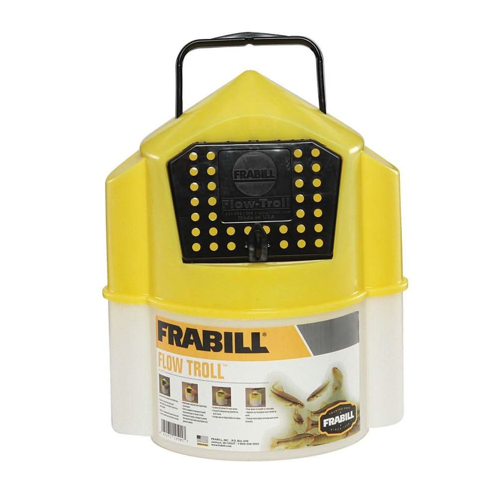 Frabill Flow Troll Bucket 6 quart minnow bucket with self-closing lid and hydrodynamic design
