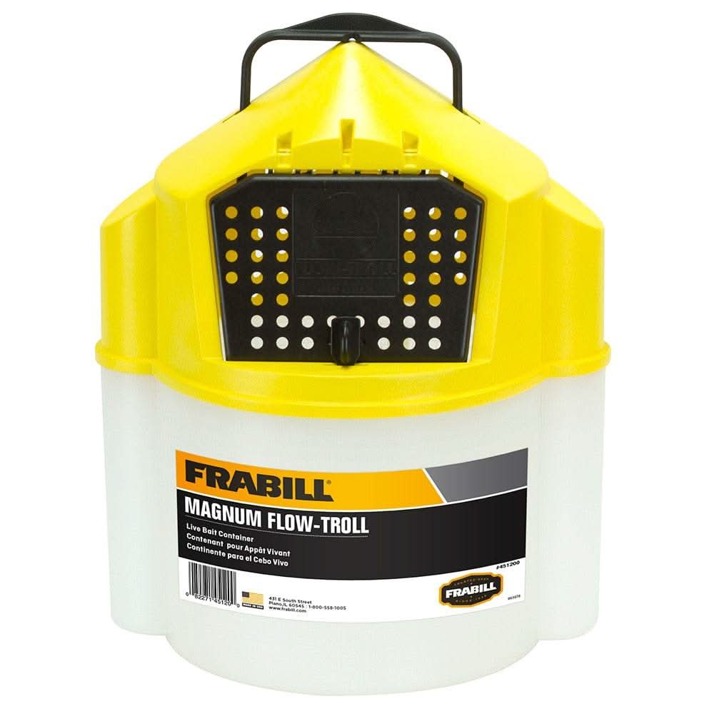 Frabill Magnum Flow Troll Bucket 10 Quart live bait container with self-closing lid and carry handle