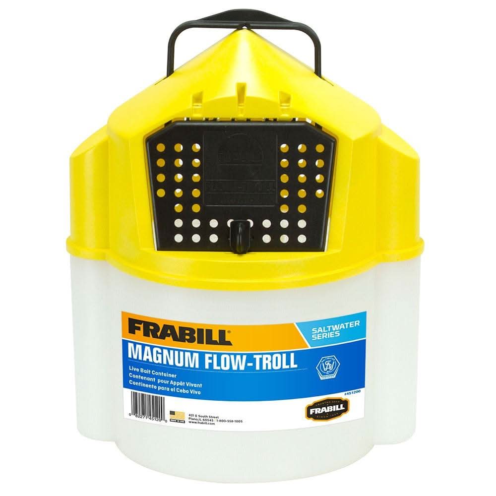 Frabill Magnum Flow Troll 10 Quart shrimp bucket with screened insert and carry handle