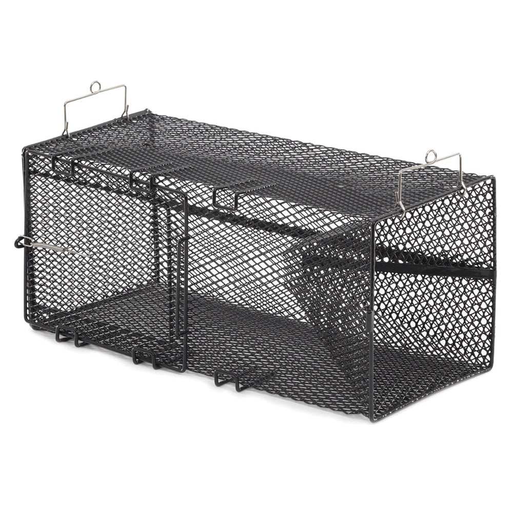 Black Pinfish Rectangular Trap 18x12x8 inch heavy-duty vinyl dipped steel mesh with easy access door and adjustable entry