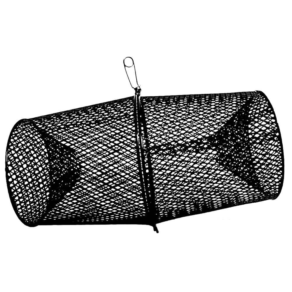 Black Frabill Torpedo Trap 10x9.75 inch steel mesh minnow trap with spring clip closure