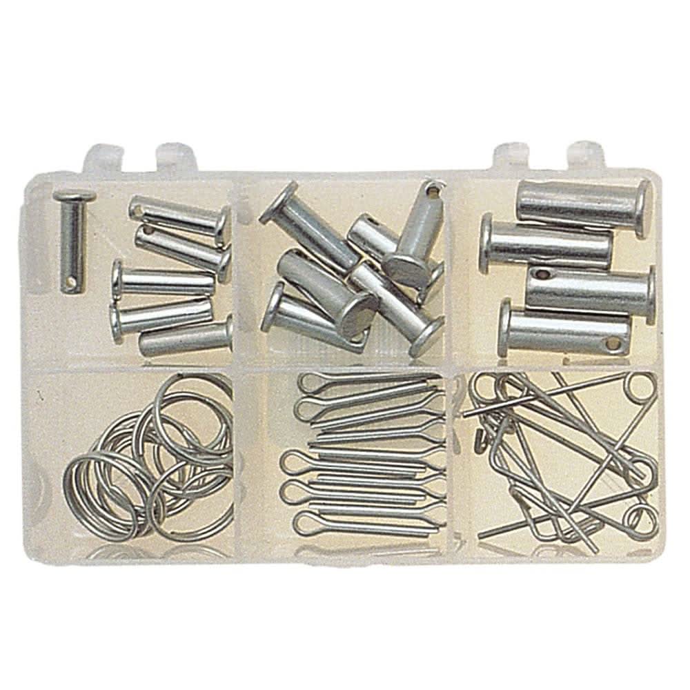 C. Sherman Johnson Small Boat Kit with assorted clevis, cotter, circular, and safety pins in plastic organizer