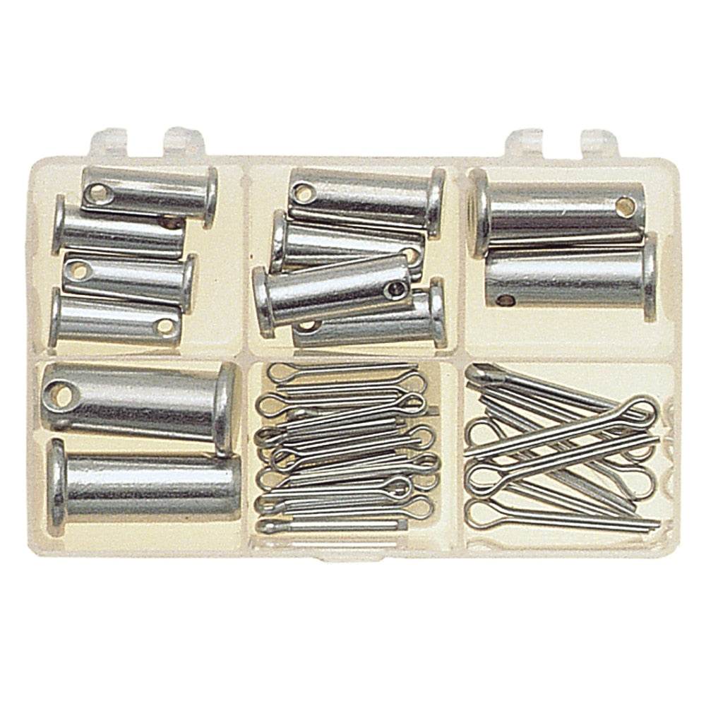 C. Sherman Johnson large boat kit with assorted stainless steel clevis and cotter pins in compartmentalized plastic case