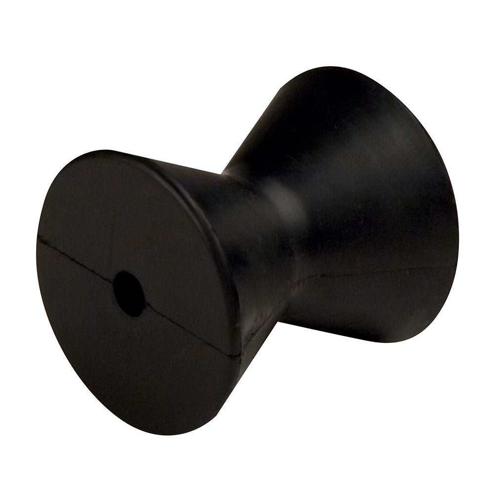 C.E. Smith black bow roller with 4-inch diameter and 1/2 inch shaft hole made of natural rubber