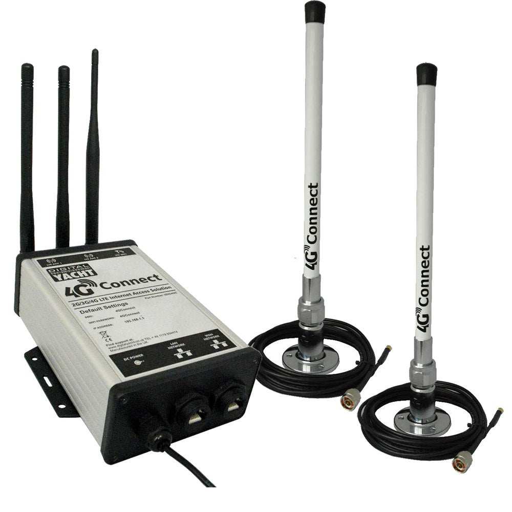 Digital Yacht 4G Connect Pro dual antenna marine 4G LTE internet modem with WiFi router and external high gain antennas