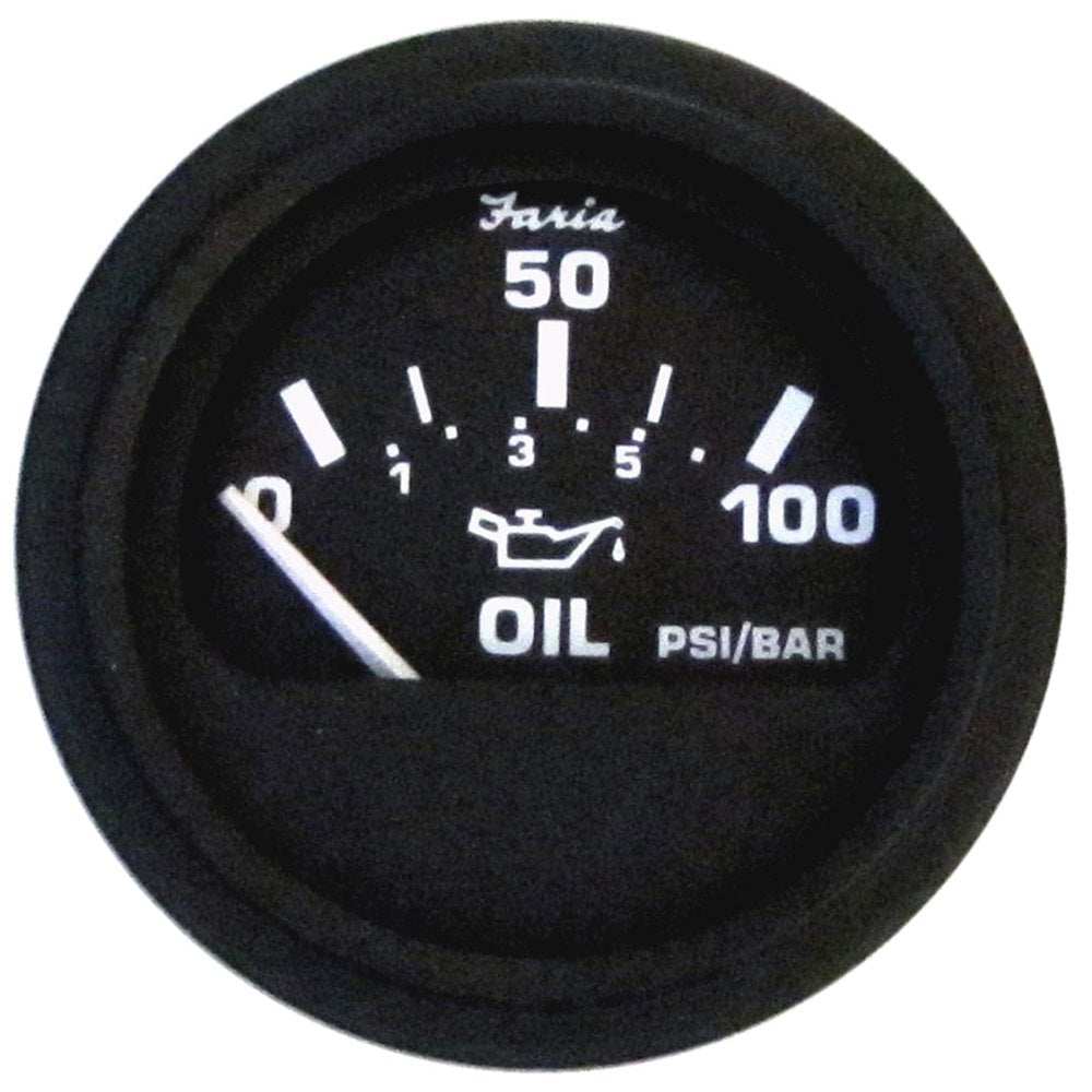 Faria Euro Black Oil Pressure Gauge 100 PSI with anti-scratch glass lens and corrosion-resistant plastic case
