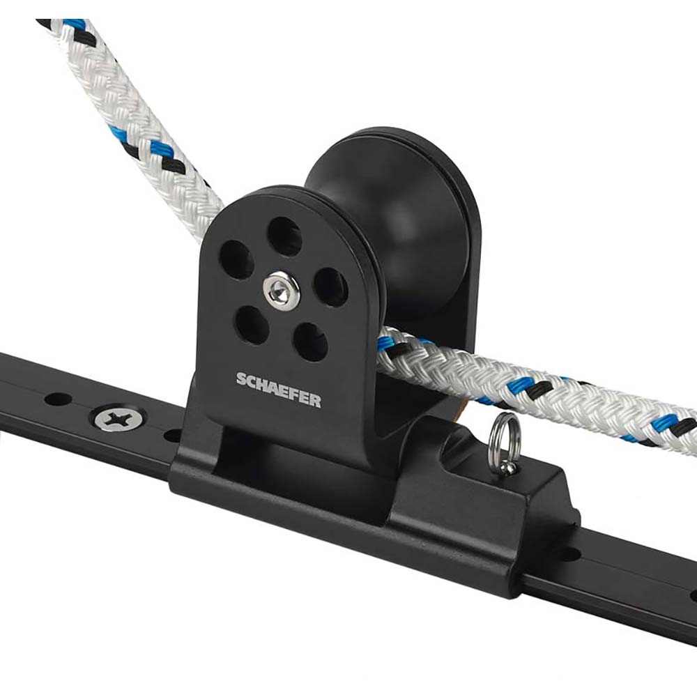 Schaefer Twin Sheet Lead 25x3mm black anodized aluminum marine block on track with rope