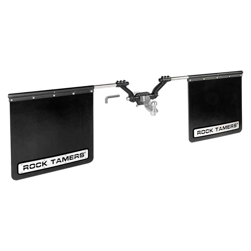 ROCK TAMERS 3" Hub Mudflap System matte black stainless adjustable removable mudflaps