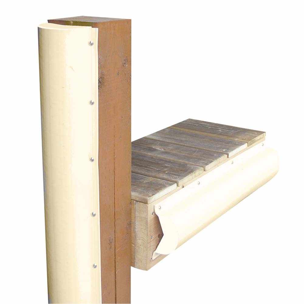 Beige Dock Edge piling bumper with one end capped, marine-grade PVC, 6-foot length for dock protection