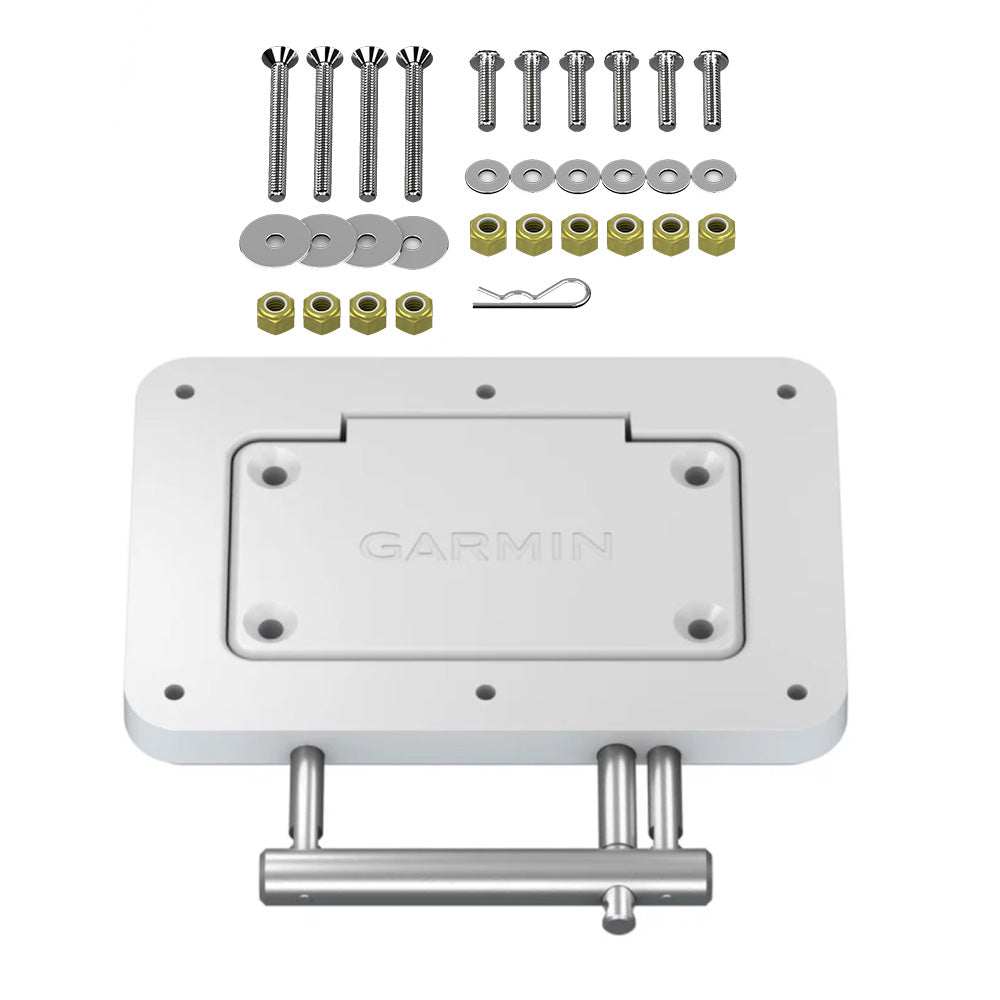 Garmin Quick Release Plate System white mounting bracket with screws and nuts for trolling motor installation