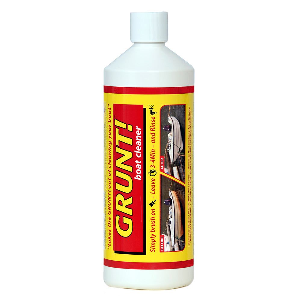 GRUNT! 32oz Boat Cleaner removing waterline and rust stains from boat surfaces