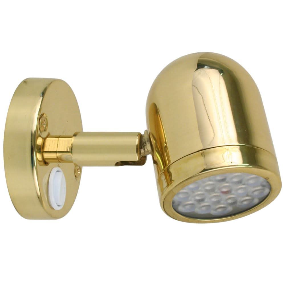 Scandvik LED brass reading light with adjustable swivel and on/off rocker switch