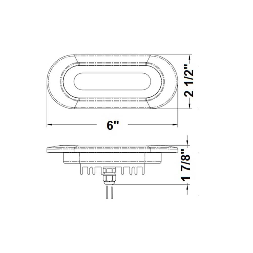 Scandvik Flush Mount Spreader Light with dimensions 6x2.5x1.75 inches white trim technical drawing